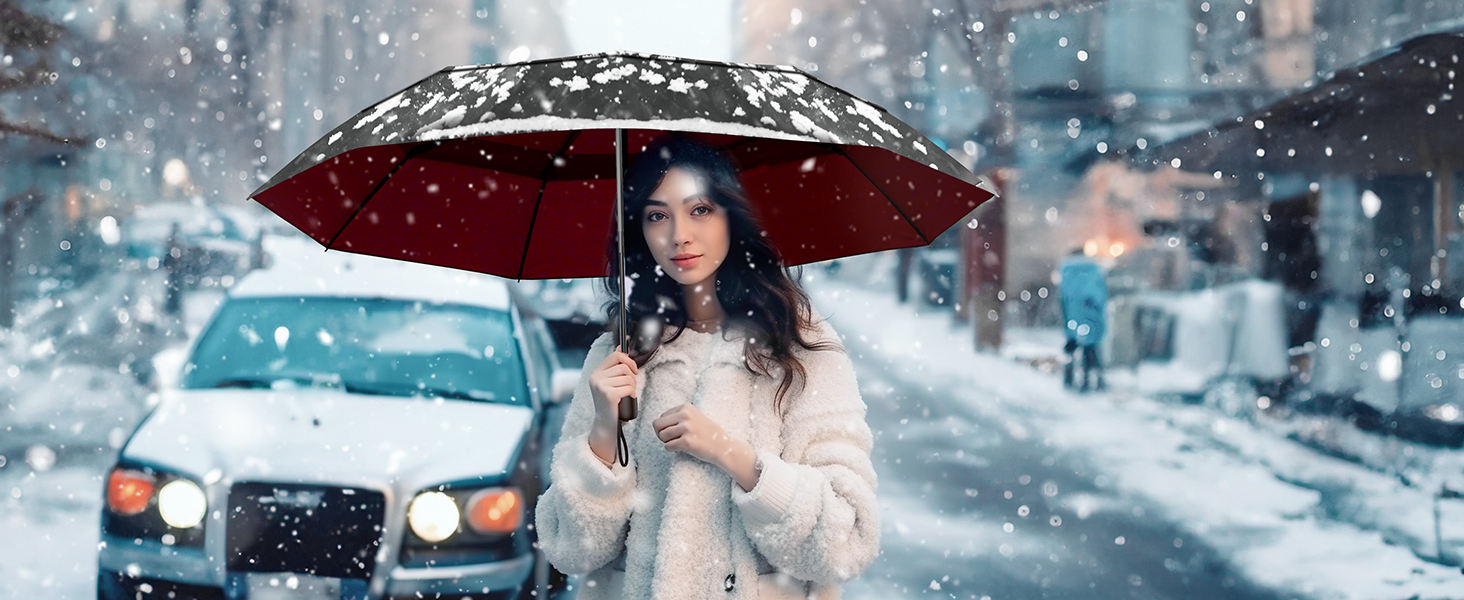 TECKNET Автоматичний парасолька, штормостійкий, легкий у використанні, чорний та червоний