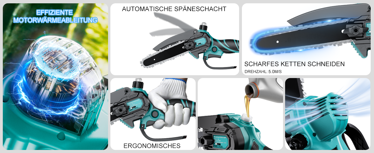 Акумуляторна міні-пилка Olubfdh 4000mAh, 6 дюймів, з автоматичним змащенням, 2 акумулятори 2000mAh, для стрижки гілок та дерева