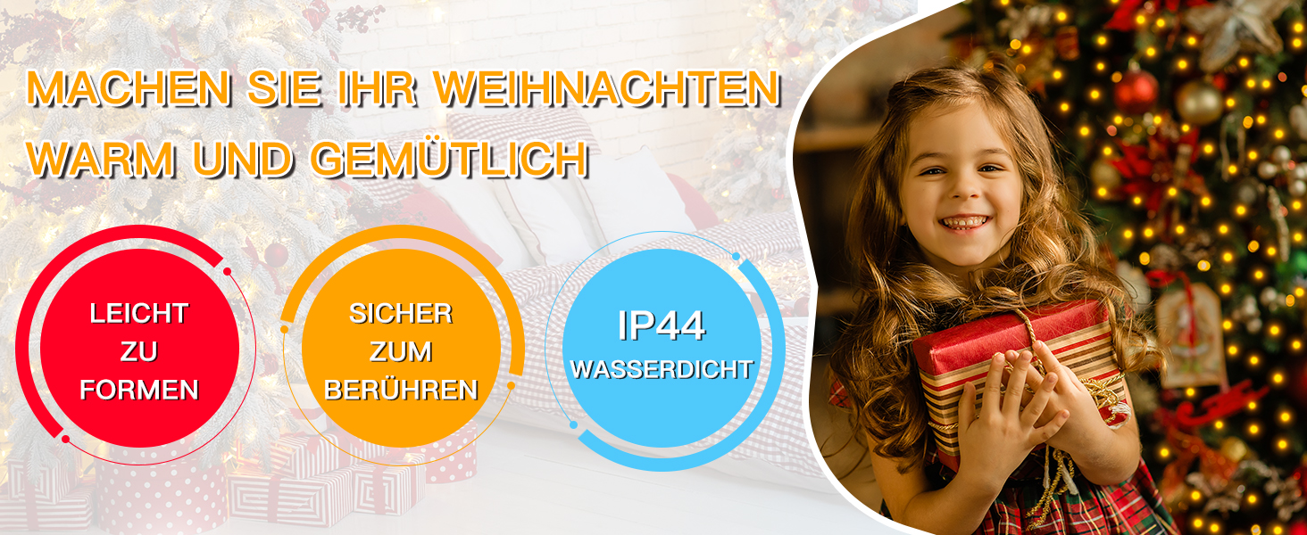 Ланцюжок прикрас Ollny 20м, 200 LED, з пультом та таймером, 8 режимів, IP44, теплий білий