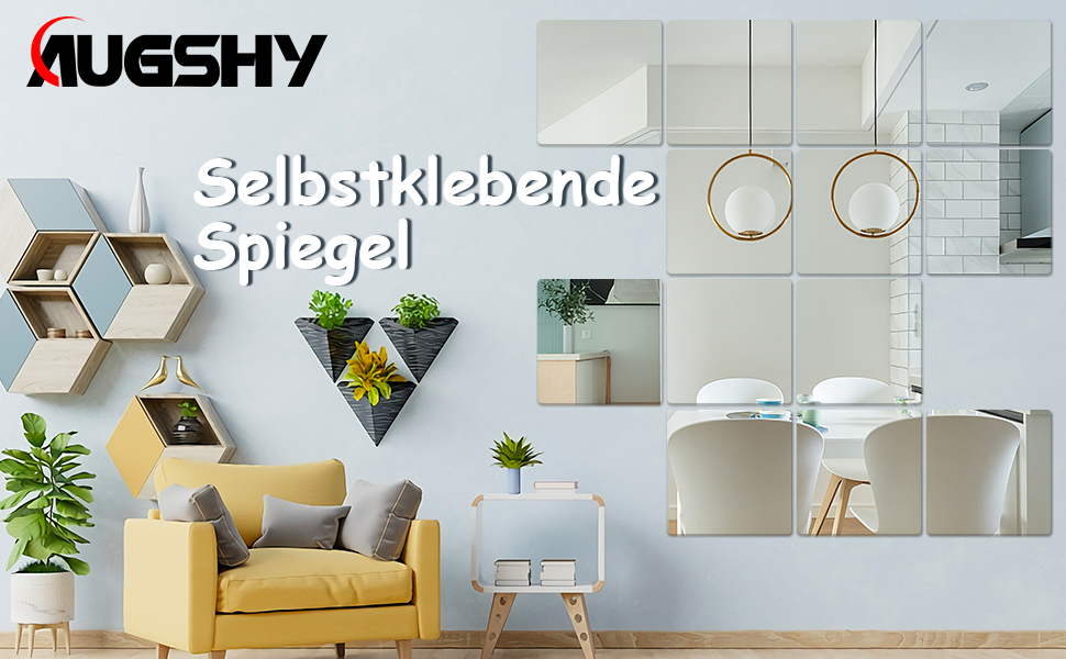 Самоклеючі дзеркальні наклейки Augshy (4 шт., 30x30 см) - гнучкі, акрилові, без рамки