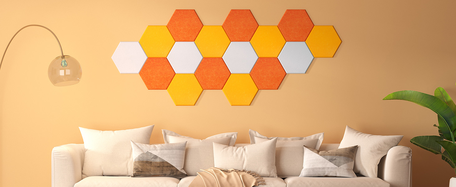 Акустичні гексагональні панелі TONOR самоклеючі, шумопоглинаючі стінові плитки для студії та декору, 30x26x1 см, білий колір, 18 шт.