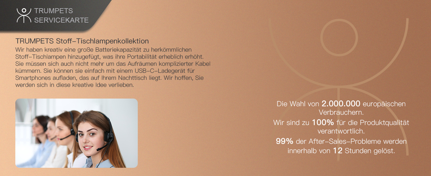 Бездротова настільна лампа TRUMPETS з акумулятором, сенсорне керування, регулювання яскравості, 3 колірні температури, USB-C, 6000mAh, для вітальні/спальні