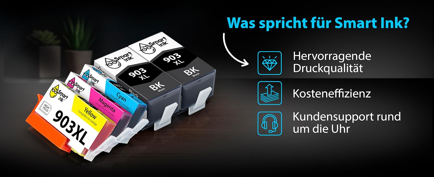 Комплект картриджів Smart Ink для HP 903 XL (903XL) Multipack: 2 чорних XL, блакитний, пурпуровий, жовтий з чипом для OfficeJet Pro 6950, 6960, 6970