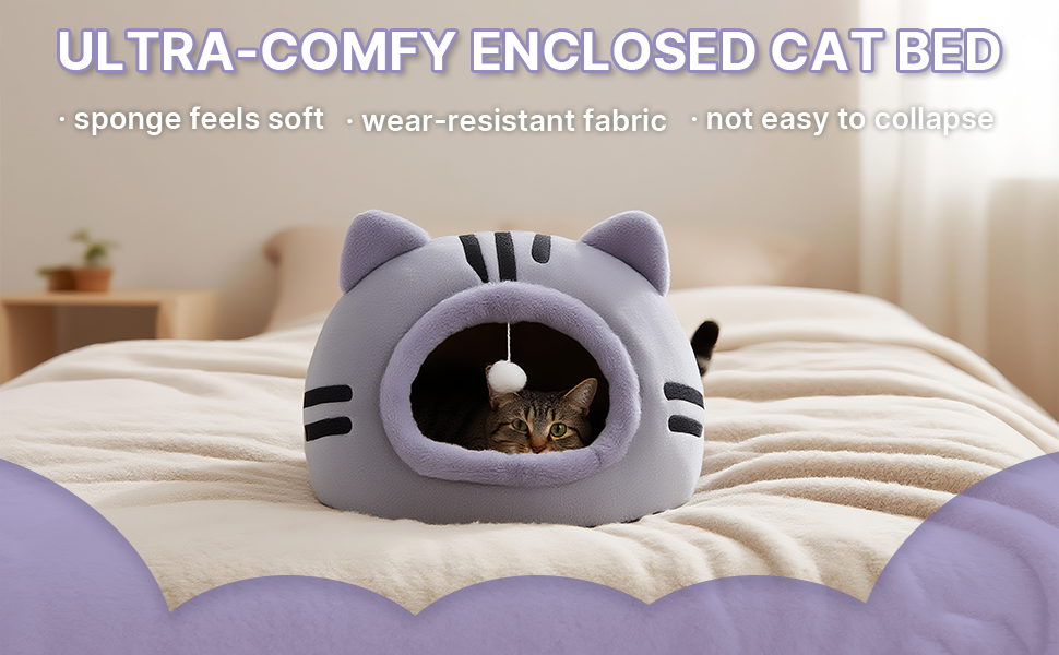 Кішка-будиночок для котів, сірий, 40x40x32 см - зручне ліжко-печеринка для кошенят та дорослих котів