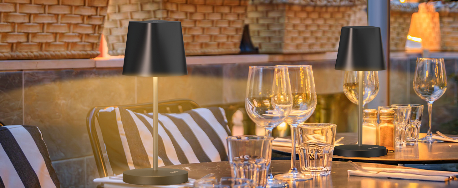 LED-лампа Quntis настільна бездротова, торкання, регулювання яскравості, акумулятор, USB зарядка, 3000K-5000K, 3 колірні температури, IP44, вологостійка, для дому та вулиці, чорна - 2 шт.