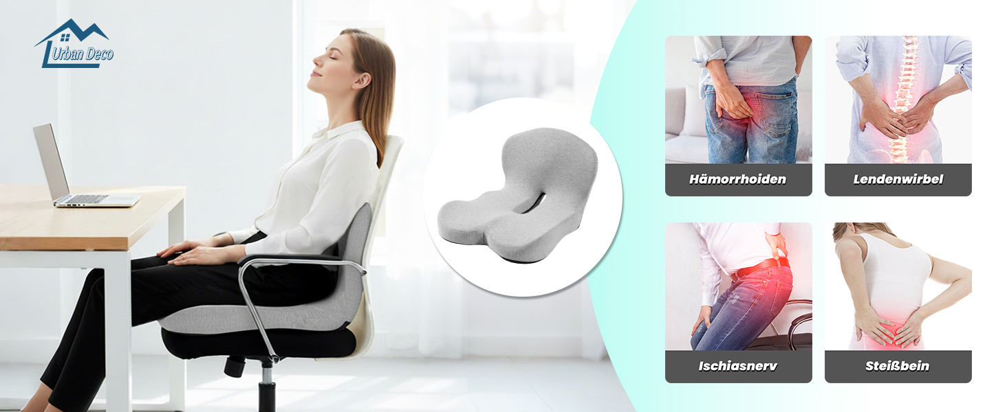 Ортопедична подушка для сидіння Urban Deco з підлокітником, ергономічна спинка з піною з пам'яті, подушка для офісного крісла, автокрісла, інвалідного візка, чорно-сіра, 1 шт. (Сіра)