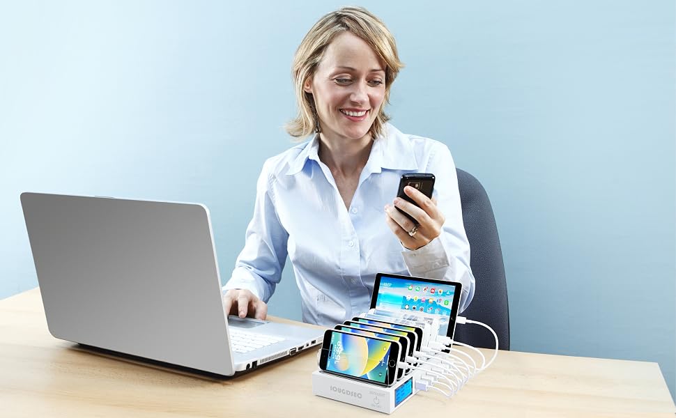 Зарядний пристрій Schnellladestation PD20W QC3.0 7-в-1 з LCD дисплеєм, USB-хаб для iPhone, iPad, Samsung, Huawei (Чорний)