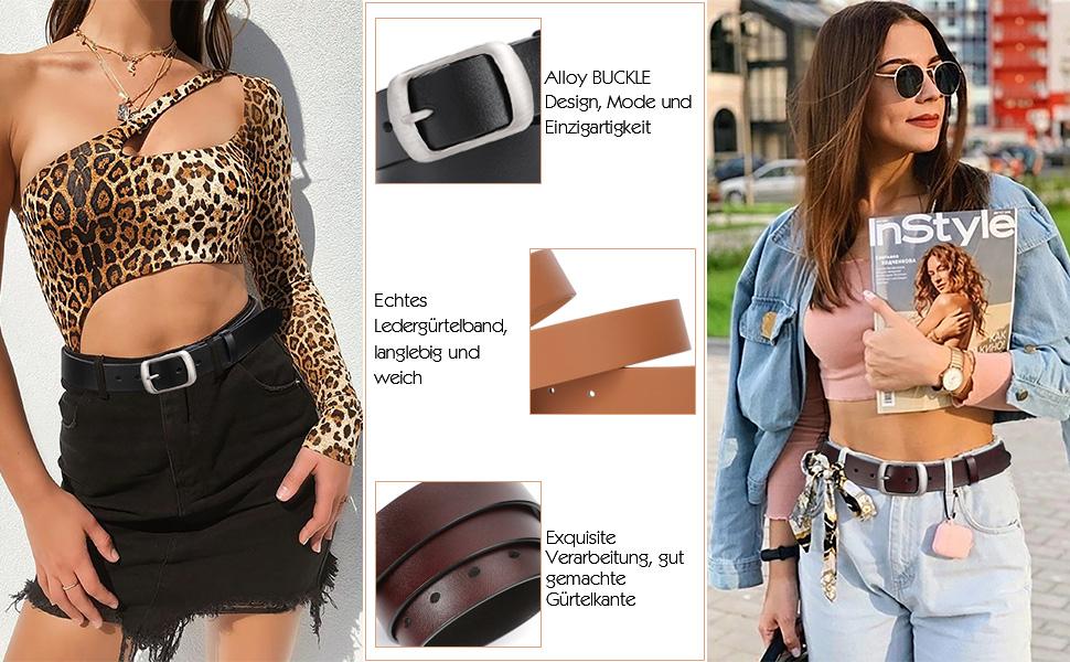 Жіночий шкіряний ремінь JasGood для джинсів та суконь, з пряжкою, чорний, розмір L (91-105 см)