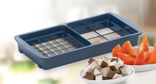 Nicer Dicer Smart від Genius: Набір для нарізки овочів 10 в 1, блакитний. Ручний набір для нарізки овочів, фруктів, салату, тертки, кухонного помічника, 800 мл.