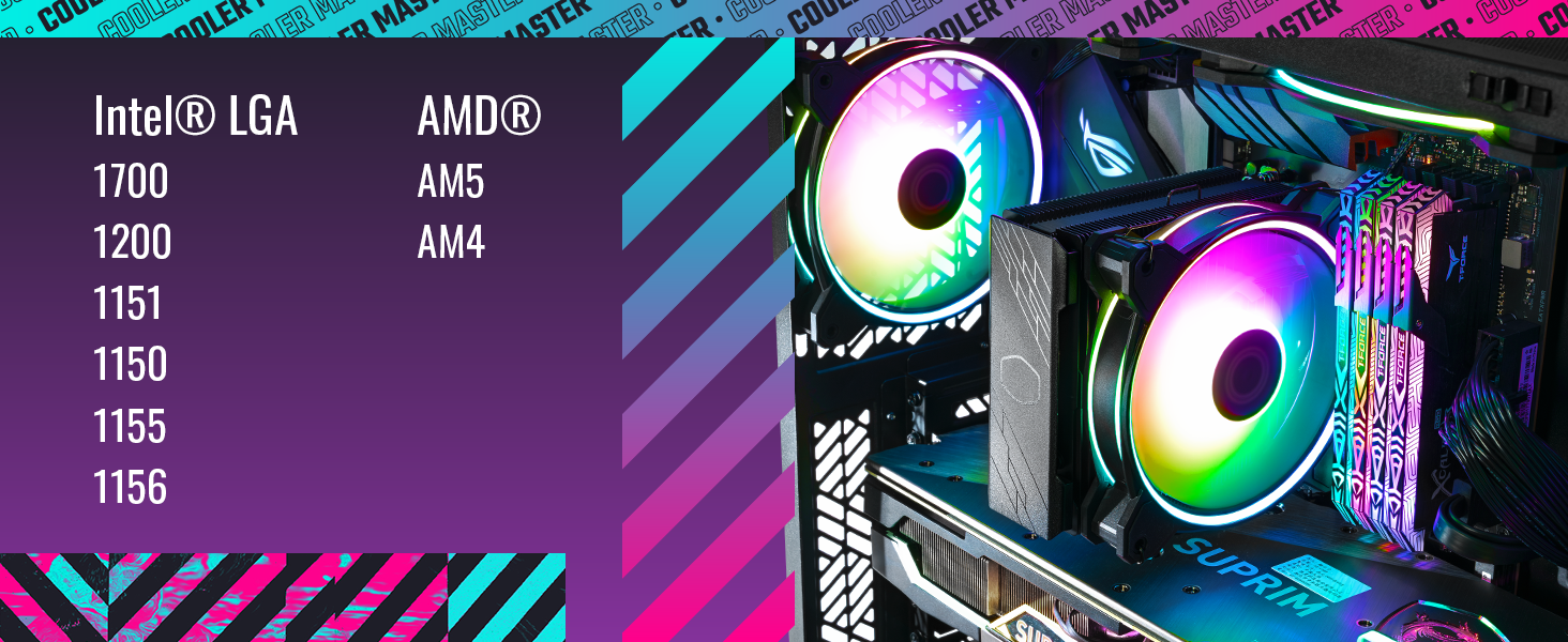 Cooler Master Hyper 212 Halo: Кулер для CPU з RGB підсвічуванням, чорний, LGA1700 & AM5, 4 теплові трубки