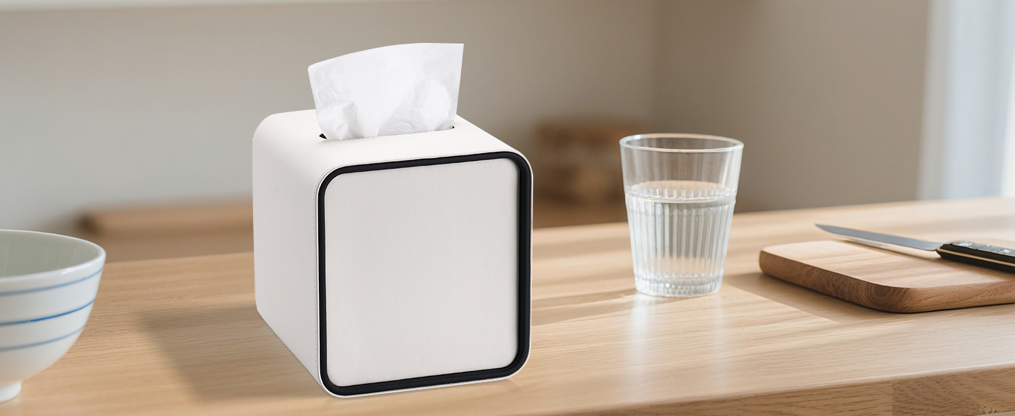 Скріпка для серветок GORESE, шкіряна, квадратна, біла (15x15x15.8 см)