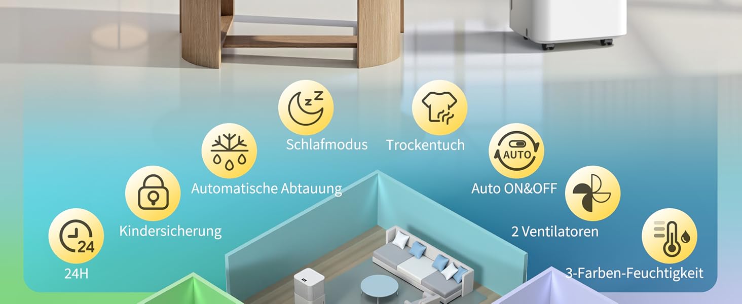 Електричний осушувач повітря 12л/день, сенсорне управління, дисплей, таймер, для дому та сушіння білизни, білий