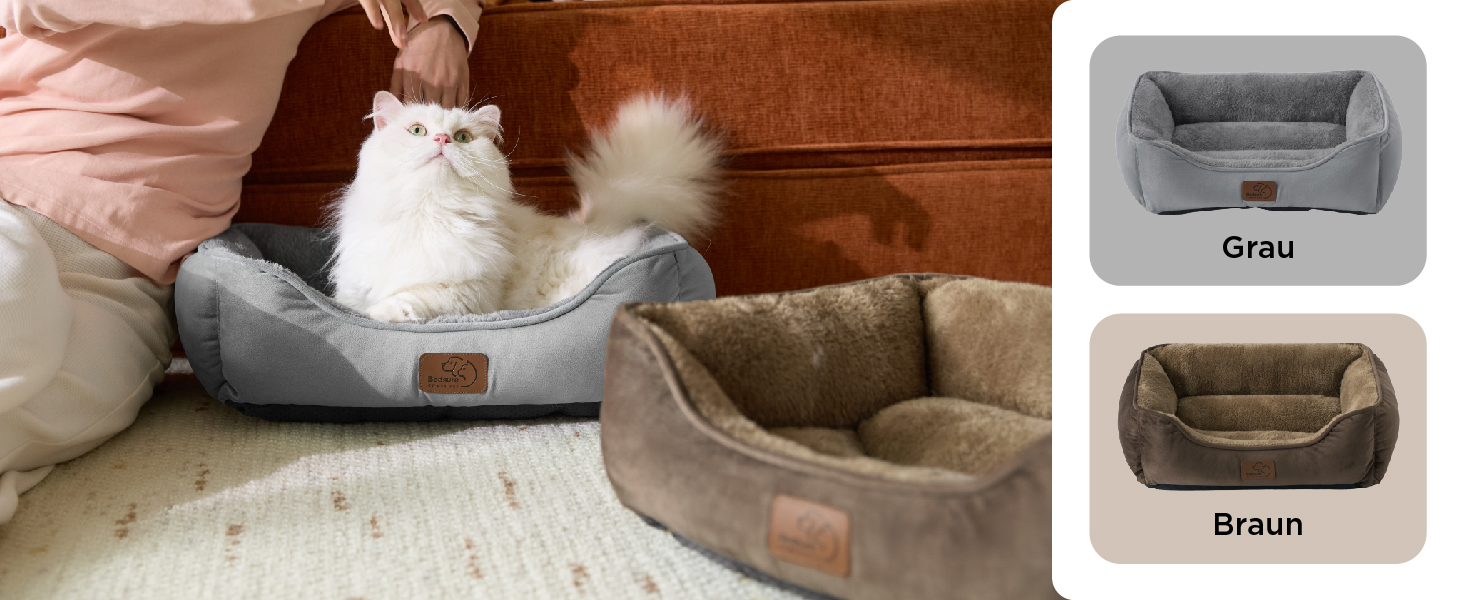 Кішечка ліжко BEDSURE велике, миється - 63.5x53см, неслизьке, для собак та кішок, квадратна корзина з м'яким бордюром, сіре, 63.5 x 53 см (Д x Ш)