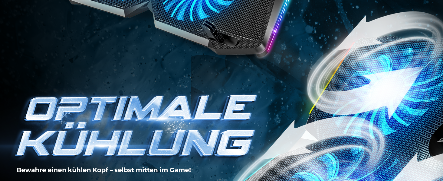 Охолоджувач для ноутбука Spirit of Gamer AIRBLADE 500 (10-17 дюймів), 4 тихі вентилятори, RGB підсвічування, сумісний з PC, PS5, PS4, Xbox