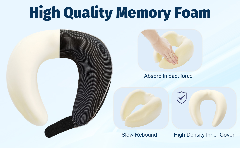 Подушка для шиї у літак, автобус, поїзд: компактна, з memory foam, ергономічна, з чохлом, для комфортного сну