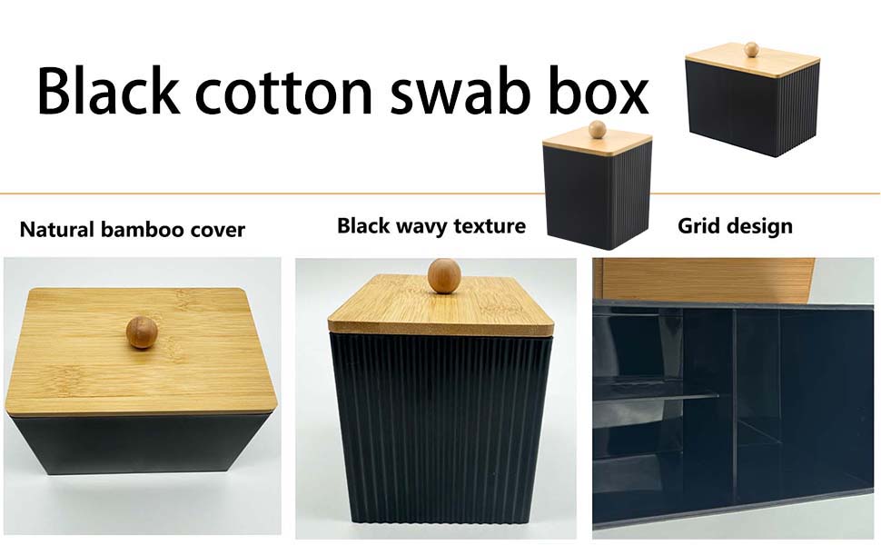 Диспенсер для ватних паличок 3 шт. Чорний, контейнер для ватних дисків та паличок, органайзер для ватного диска, бамбуковий диспенсер, органайзер для тампонів для ванної кімнати, туалетного столика, вітальні