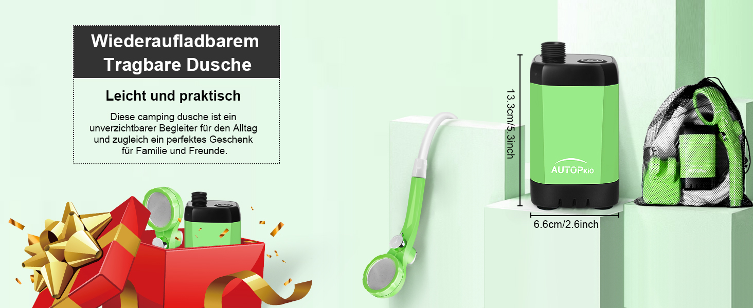 Портативна електродушова система Campingdusche з акумулятором 4500mAh, IPX7, дисплей, для кемпінгу, відпочинку на природі, автомийки, зелена