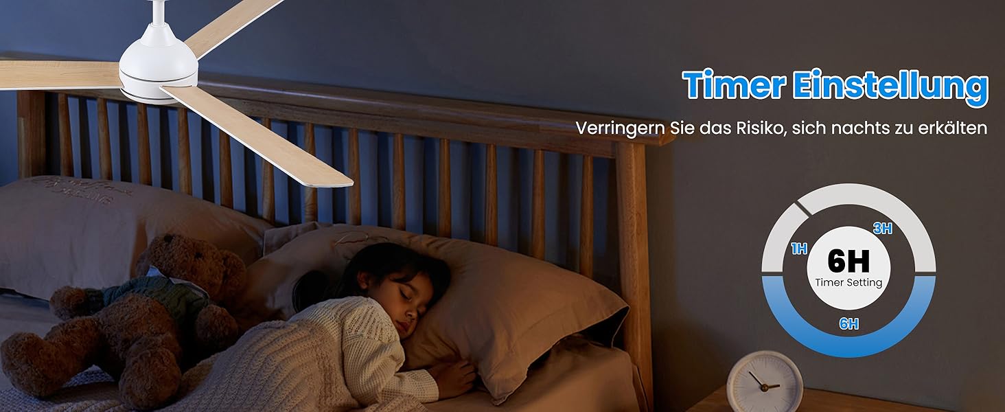 Стеляний вентилятор CJOY з підсвічуванням, 107 см, з пультом керування, тихий, DC, реверсивний, пам'ять 3CCT, диммування, 6 швидкостей, таймер для спальні (132 см, білий)