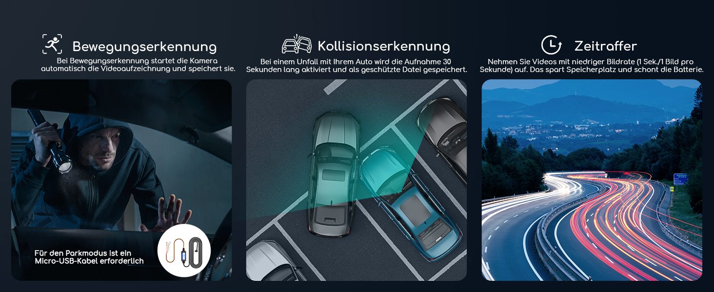 Відеореєстратор COOAU D30S 4K з GPS, WiFi, двома камерами (передньою 4K та внутрішньою 2.5K), інфрачервоною нічною зйомкою, G-сенсором, паркувальним режимом та підтримкою карт пам'яті до 256GB