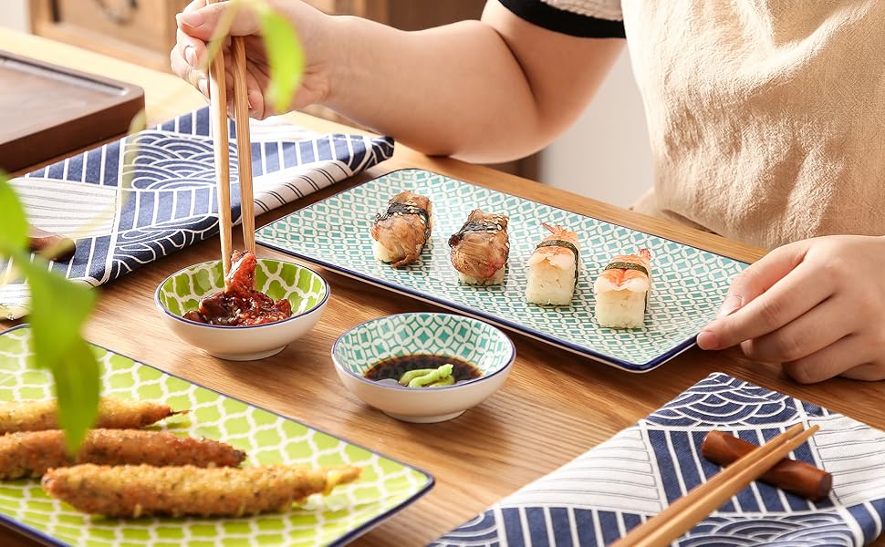Набір посуду Vancasso HARUKA Sushi Set для суші (2 персони), кераміка, суші-тарілки, соусники, палочки для їжі