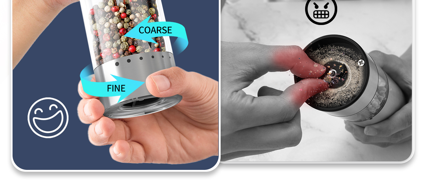 Електричні соляні та перечні млини CIRCLE JOY з нержавіючої сталі з підставкою, 95 мл, біле LED-підсвічування, регульована ступінь помелу, срібний колір