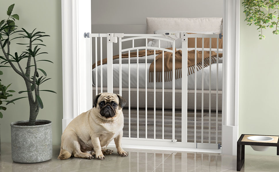 Захист для сходів PawHut - ґратка для собак з автоматичним закриттям, 74-100 см, для собак середніх та малих порід, білий