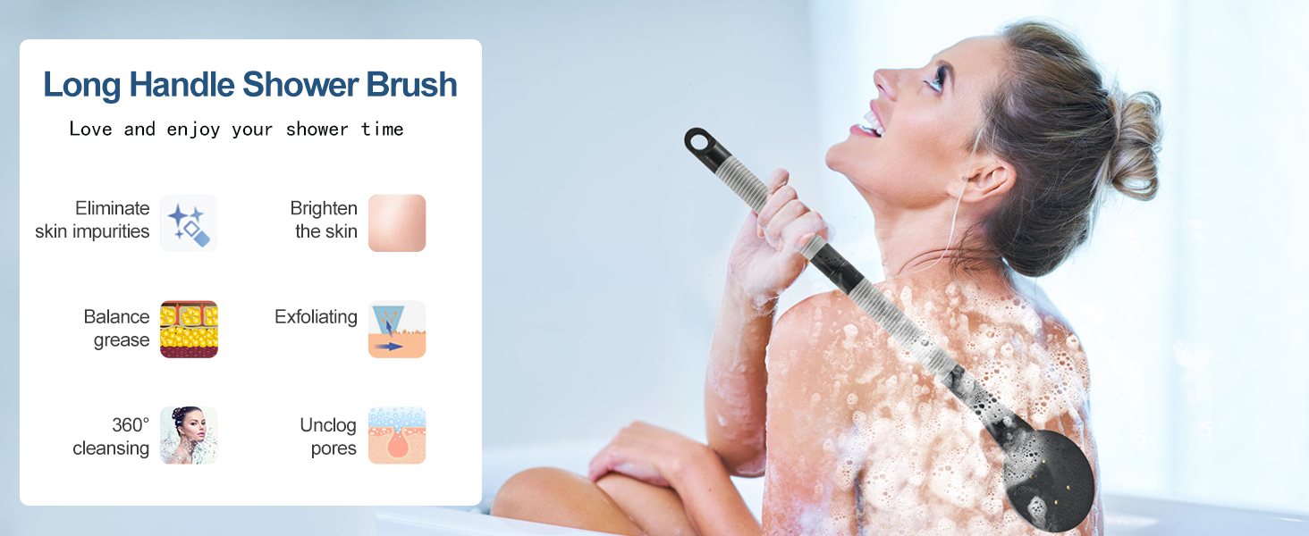 Щітка для спини з довгою ручкою для душу, 55,1 см, чорна. Ідеально для людей похилого віку та з обмеженою рухливістю рук. Для скрабу та здорової шкіри.