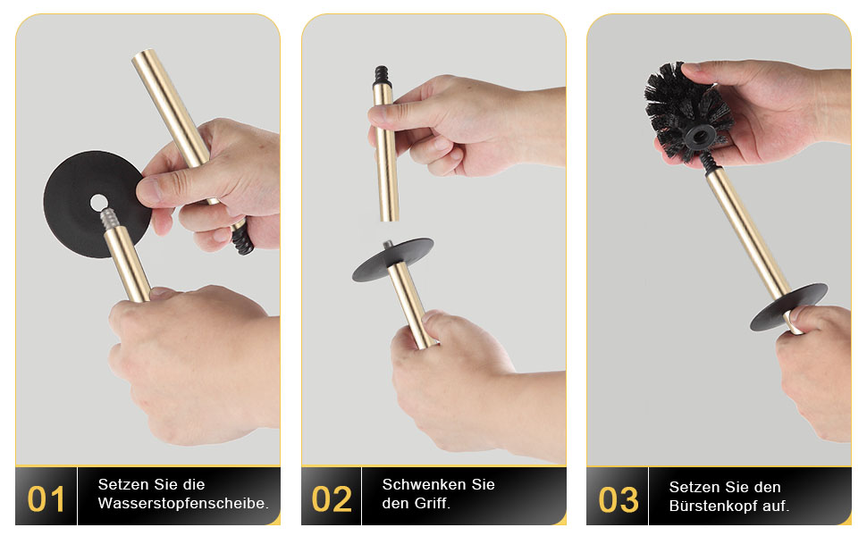 Підлогова щітка для унітазу DAZI з металевим покриттям, матова, з 2 довгими щітками для глибокого очищення, запобігає розбризкуванню та затримці води. (Бурштяне золото)