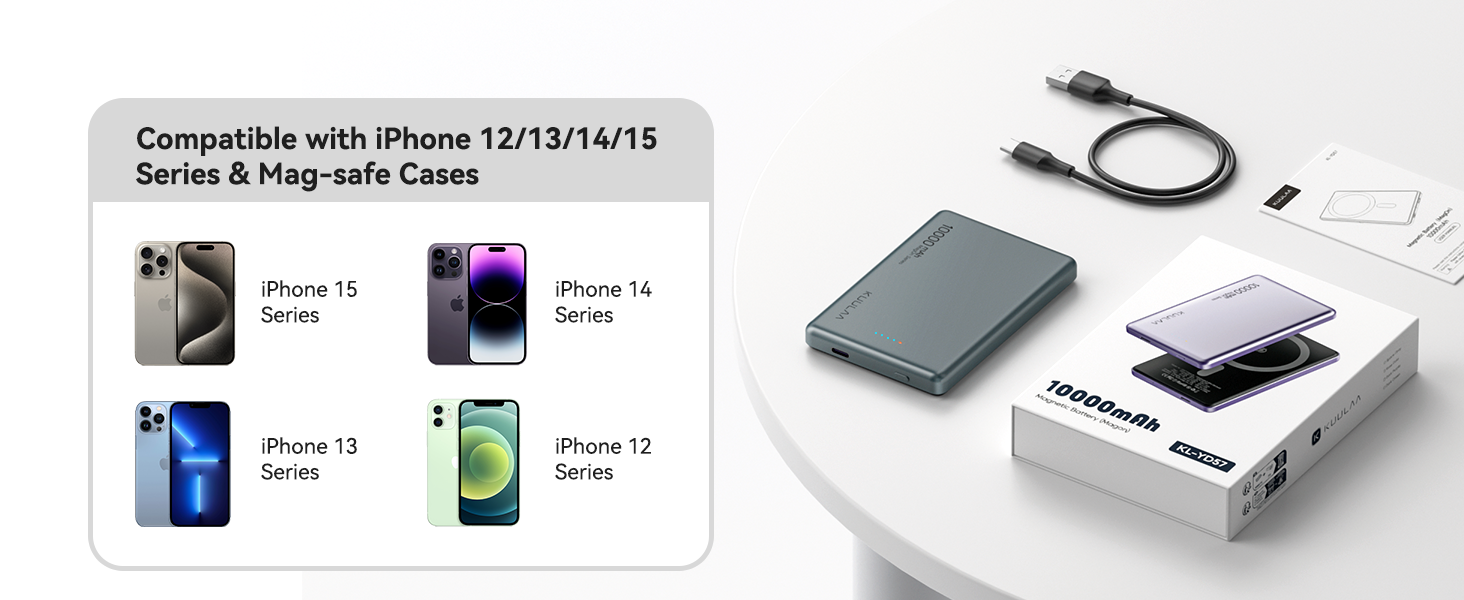 Power Bank Kuulaa MagSafe 10000 mAh 20W, Тонкий Пауербанк для iPhone 16/15/14/13, Колір Space Grey