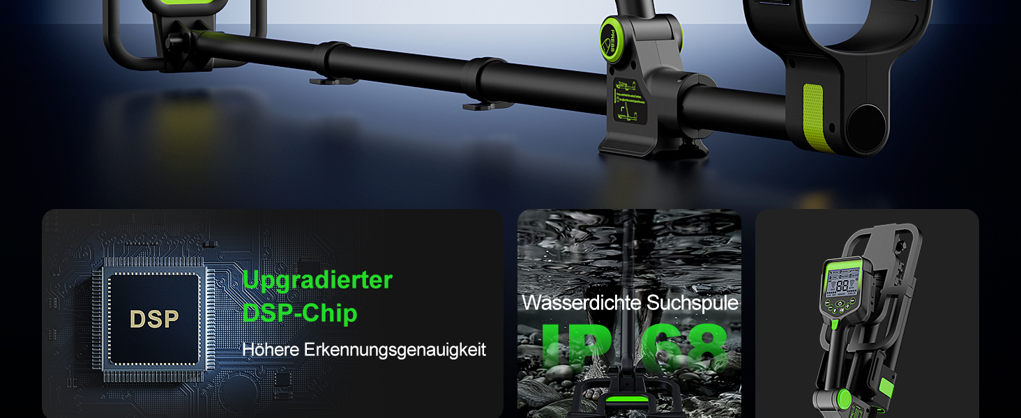 Металошукач професійний для дорослих - акумуляторний, з лопатою, рюкзаком, навушниками, піпоінтером, складна конструкція, водонепроникна котушка, синій/зелений