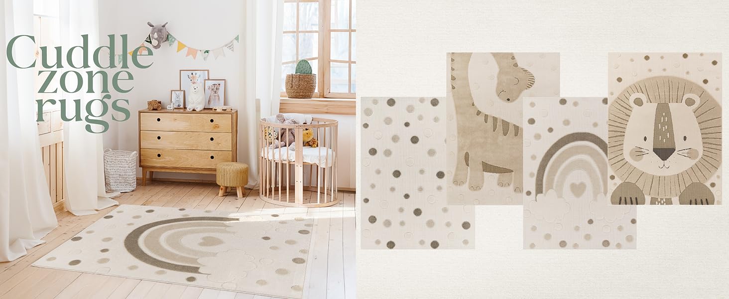 Дитячий килим Paco Home Kinderteppich 80x150 см, бежевий з левом, 3D ефект, м'який, гіпоалергенний, для дитячої кімнати