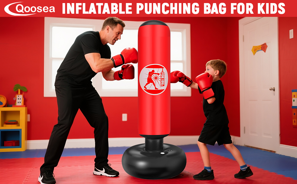Дитячий боксерський мішок Qoosea для дітей 6-12 років, 160 см, надувний, з боксерськими рукавичками, для карате, кікбоксингу, таеквондо, MMA, червоний
