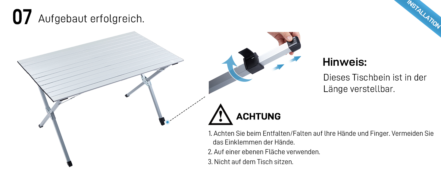 Розкладний туристичний стіл EVER ADVANCED 120x70 см з алюмінію для кемпінгу, пікніка, саду, балкону, срібний