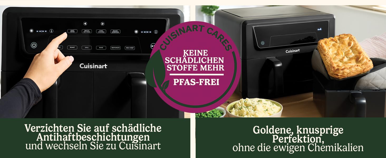 Фритюрниця Cuisinart XXL 10.4L з двома зонами, без PFAS та хімікатів, для смаження, гриля, випікання, дегідратації та підтримання тепла, 2 камери (2 x 5.2L), 8+ порцій, знімні деталі придатні для миття в посудомийній машині, чорний колір