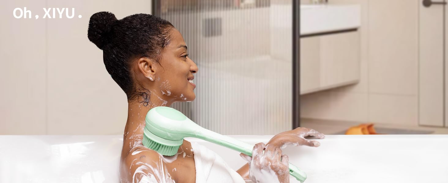 Електрична щітка для спини Gentle Exfoliating, для глибокого очищення, з довгим ручним, для жінок, чоловіків, літніх людей, рожевого (блідо-зеленого) кольору