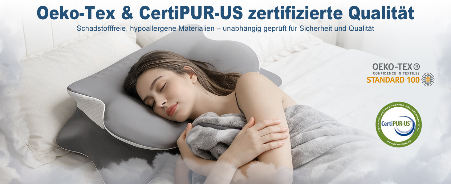 Подушка для шиї та голови з 3D-підтримкою шиї, CertiPUR-US та OEKO-TEX сертифікацією, для тих, хто спить на боці, спині та животі. Дихаюча, знімний та пральний чохол.