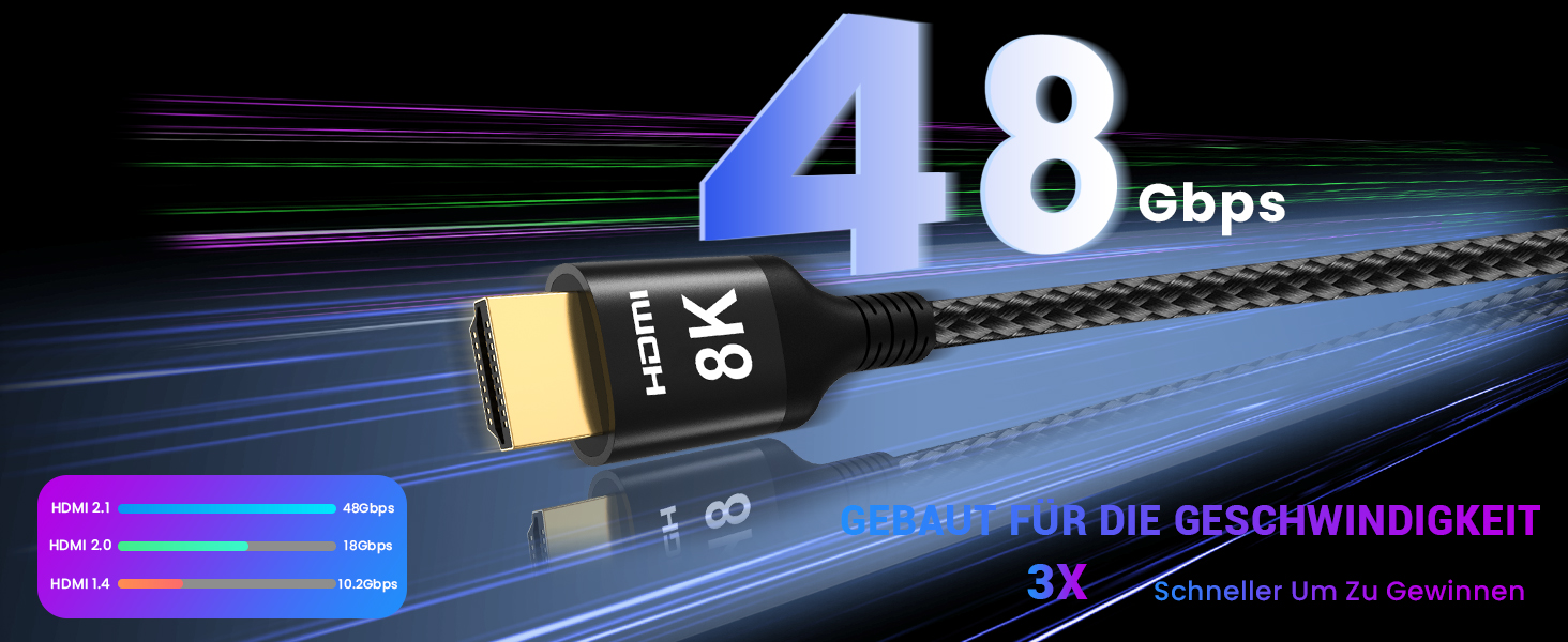 HDMI 2.1 кабель Etseinri 2 метри, 48Gbps, 4K 240Hz, 8K, eARC, HDCP2.3, HDR10+, Dolby Atmos, Vision, для моніторів, телевізорів, проекторів (Чорний)