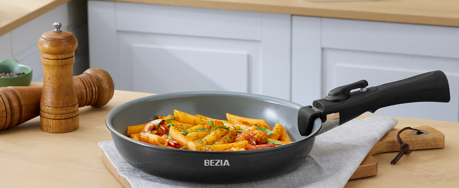 BEZIA 13-Piece Ceramic Nonstick Cookware Set - Induction Compatible Pots and Pans for All Cooktops, Stackable, Dishwasher & Oven Safe