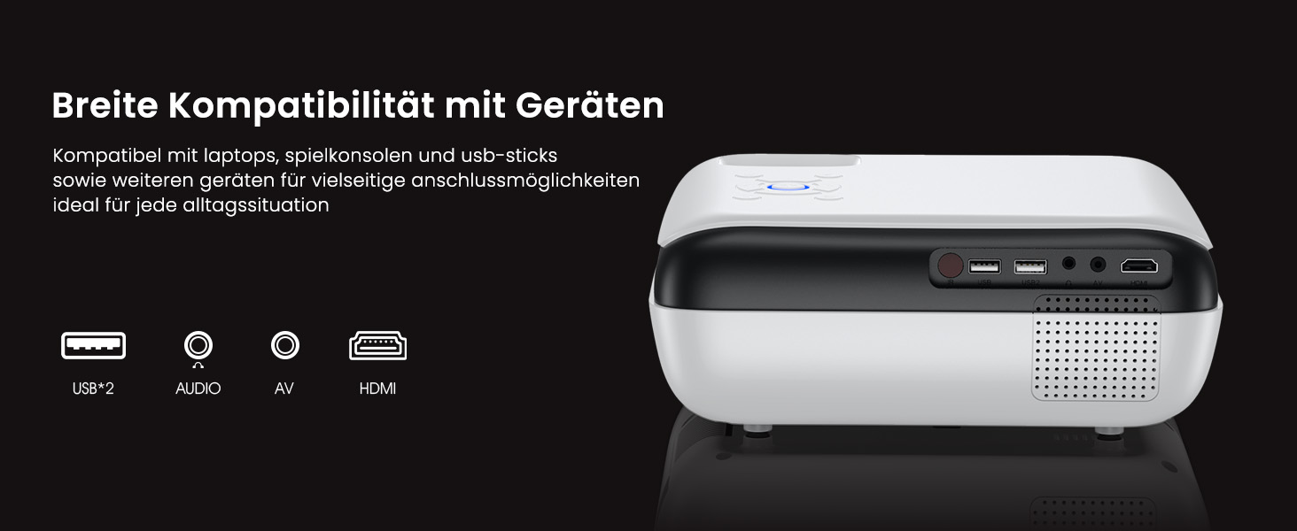 Портативний проєктор HAPPRUN Mini Beamer 4K з Bluetooth, 1080P, для дому та відпочинку на природі, сумісний з PS5, HDMI, USB