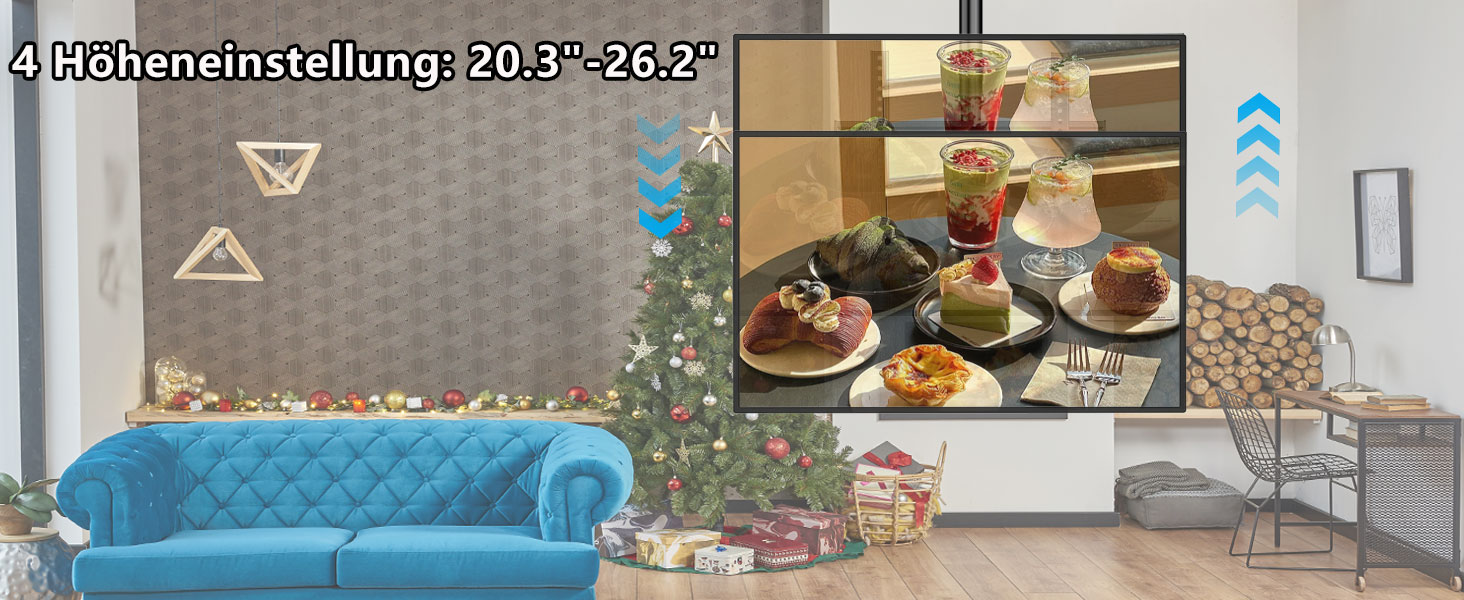 Кронштейн для телевізора на стелю 26-68 дюймів, поворотний, нахильний, до 45 кг, VESA 400x400, регульована висота