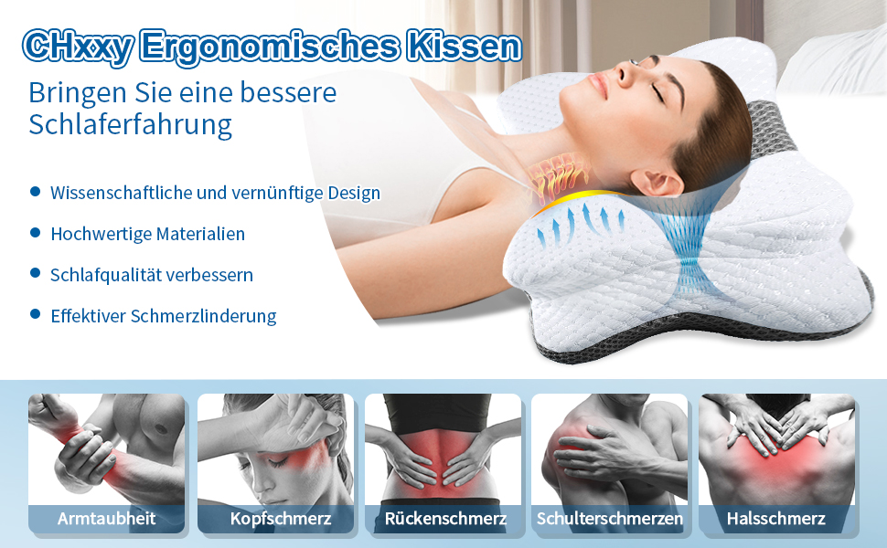 Подушка з піною з пам'яті CHxxy для шиї та плечей, ортопедична, для сну на боці, животі та спині, сіра (глибокий сірий)