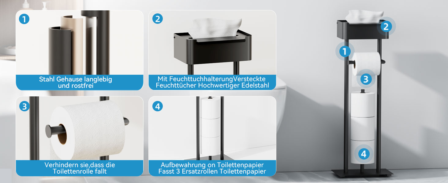 Підставка для туалетного паперу настільна з боксом для вологих серветок, чорна матова – Pro