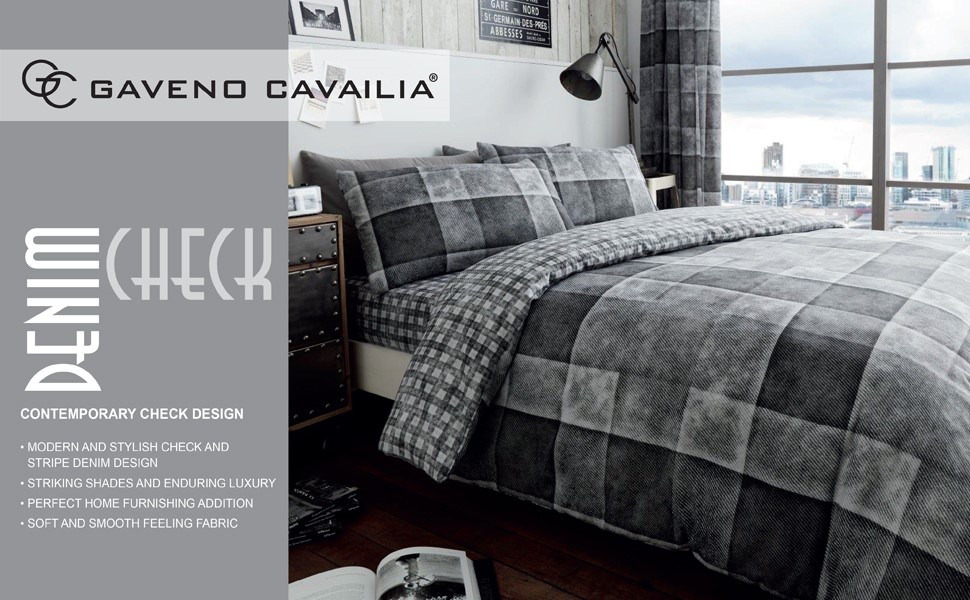 Набір постільної білизни GC GAVENO CAVAILIA Karo Luxuriöses Denim: комплект ковдри та наволочок, поліестер/бавовна, блакитний, King (230x220 см)