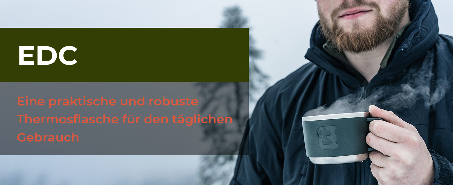 Термос Badger Outdoor Big Boy 1.3L з нержавіючої сталі з ситом для чаю | Вакуумна ізоляція, система One Touch, 24 години збереження тепла, ремінь, оливковий зелений
