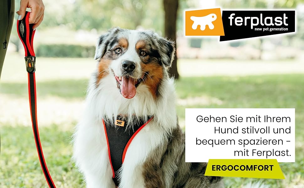 Шлейка для собак Ferplast ERGOCOMFORT Medium, зручна, з м'якою підкладкою, регульована, з подвійним мікрорегулюванням, швидка застібка, срібляста (червона), обхват шиї 37-47 см, обхват грудей 55-65 см