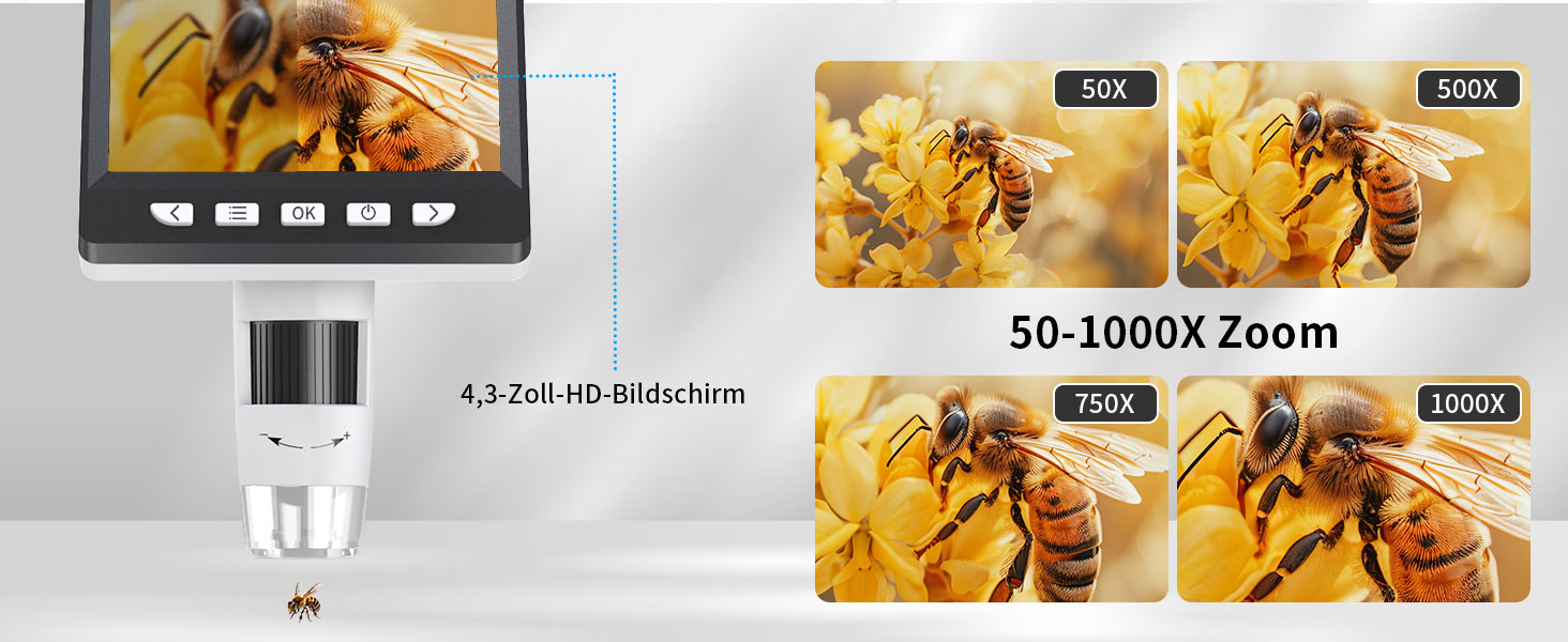 Цифровий мікроскоп AOPICK з LCD екраном, роздільна здатність 50X-500X, 4.3-дюймовий 1080P USB мікроскоп з 8 регульованими LED-лампами, для ПК, дорослих/дітей, сумісний з MacOS Windows (темно-сірий)