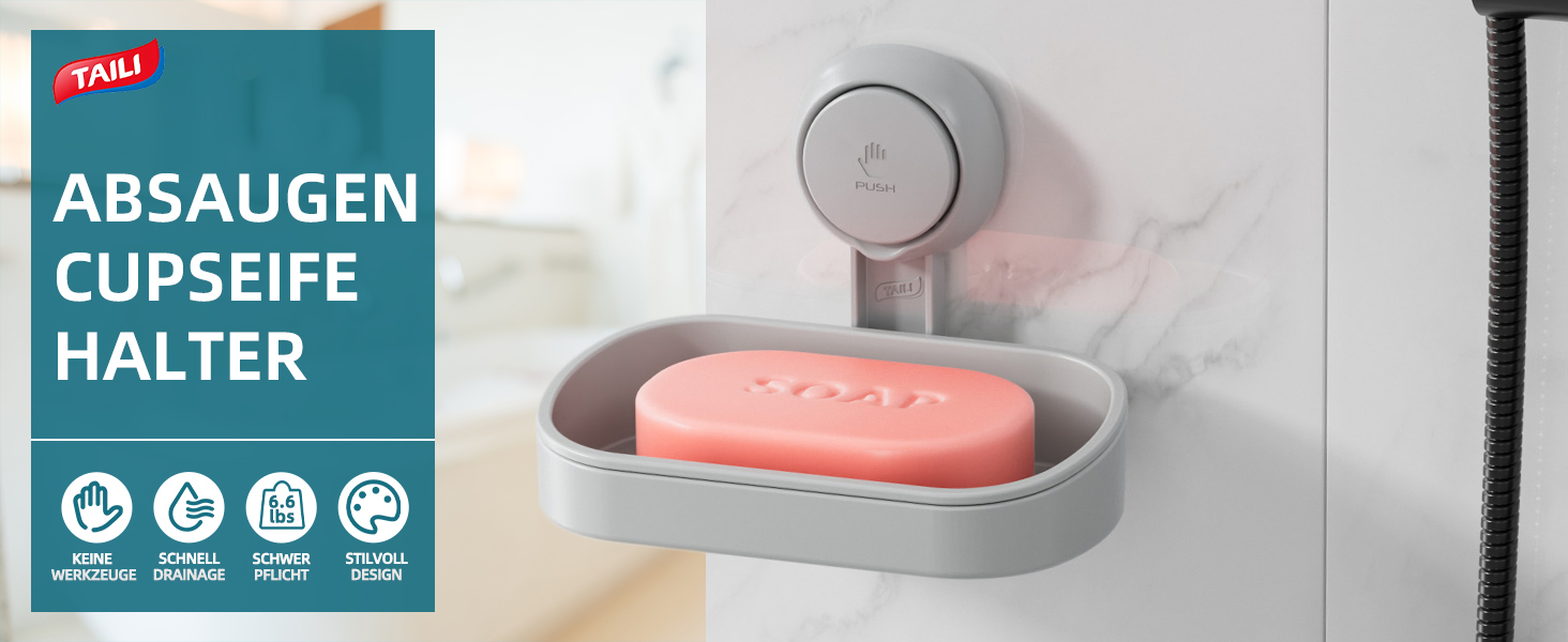 Набір мильниць з піддоном TAILI для ванної кімнати та кухні, без свердління, на присосках, сірий (2 шт.)