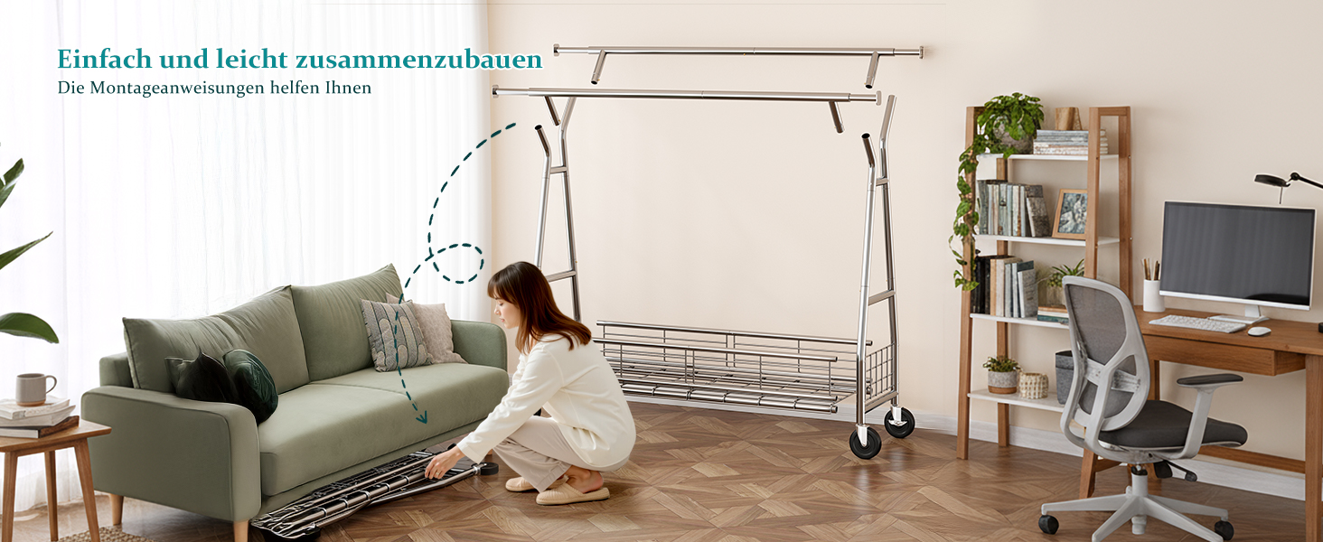 Підвісна шафа для одягу на коліщатках з подвійною перекладиною та сітчастим кошиком, 200 кг, великий об'єм для зберігання одягу та аксесуарів