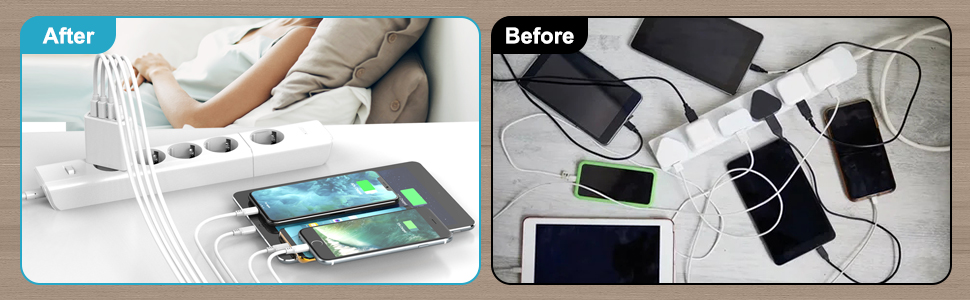 Багатопортовий зарядний пристрій USB з Quick Charge 3.0, 33W, 4 порти для iPhone 16/15/14/13/12/11/X, Samsung S24/S23/S21 та смартфонів