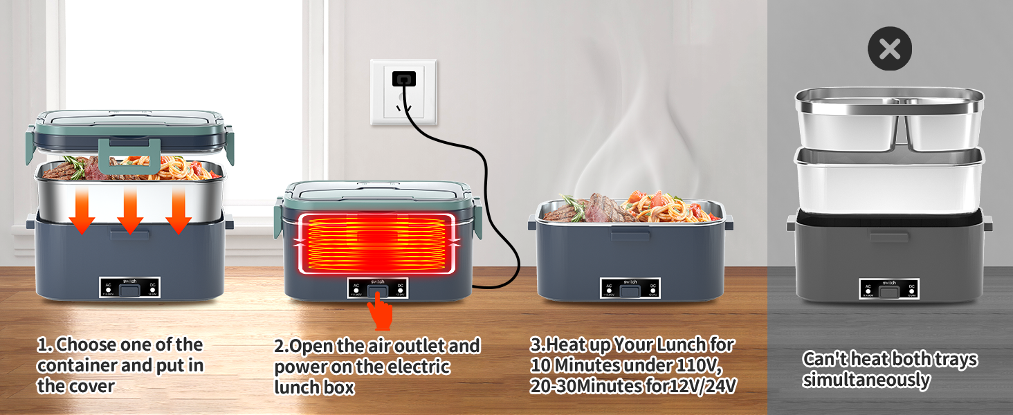 Електрична ланчбокс SOOOEC 100W, 3-в-1 з нержавіючою сталею, 12V/24V/220V для авто/офісу, з ізольованою сумкою (Оранжево-Чорний)